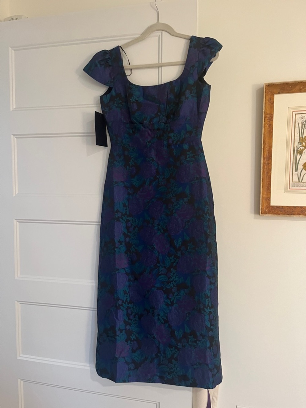 Floral Scoop-Neck Midi Dress in Blue and Purple